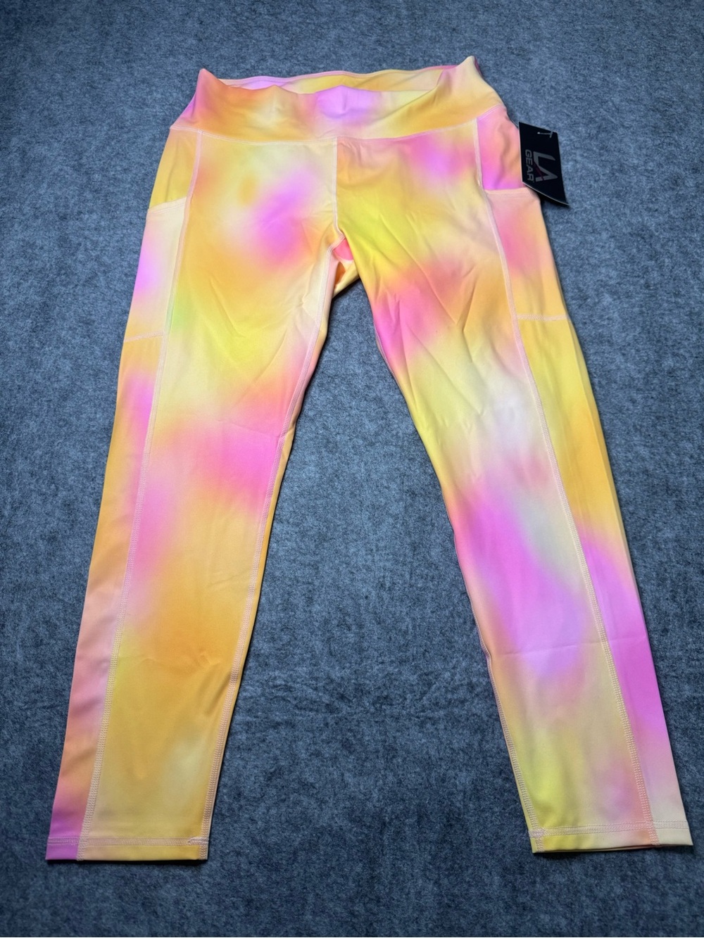 LA Gear High Waist Tie Dye Leggings Side Pockets XL NWT